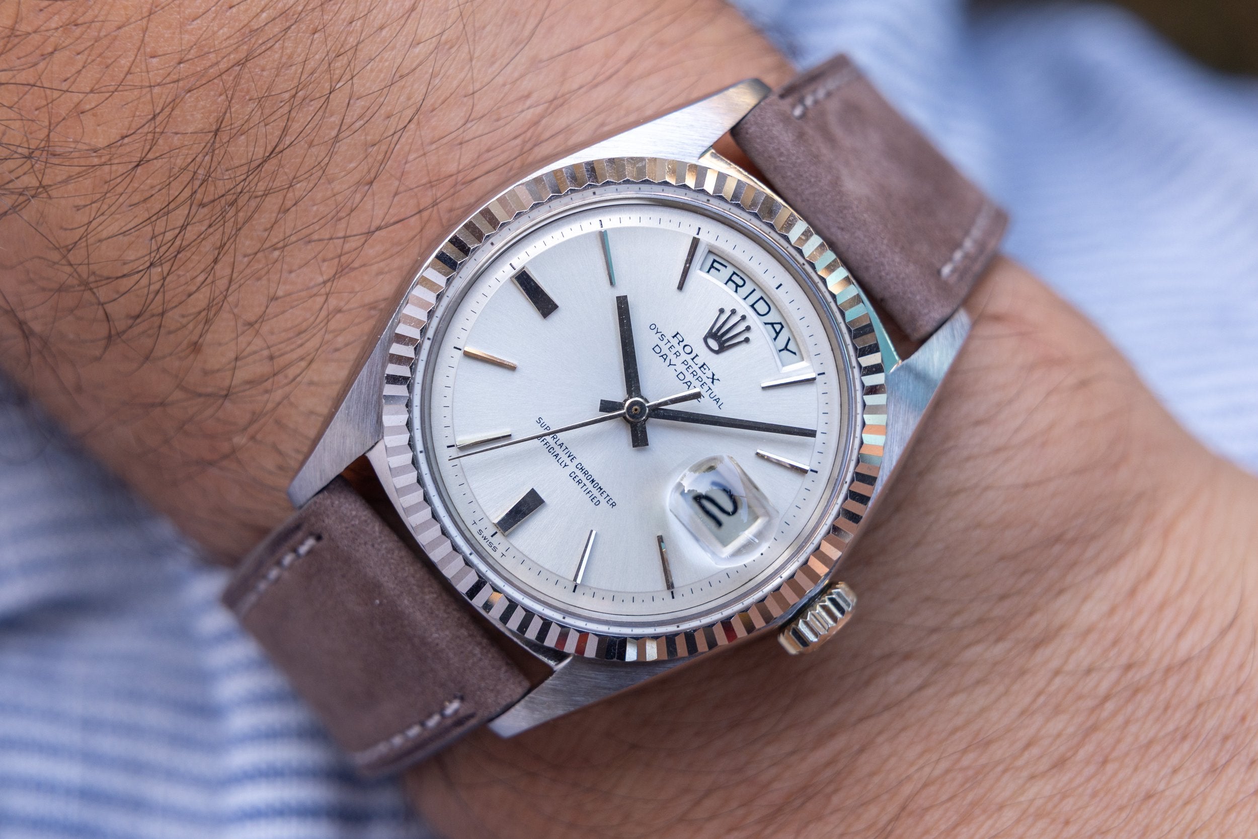 1967 Rolex Day-Date Ref. 1803 | 18K White Gold | Door Stop Dial - Sierra Time Co.