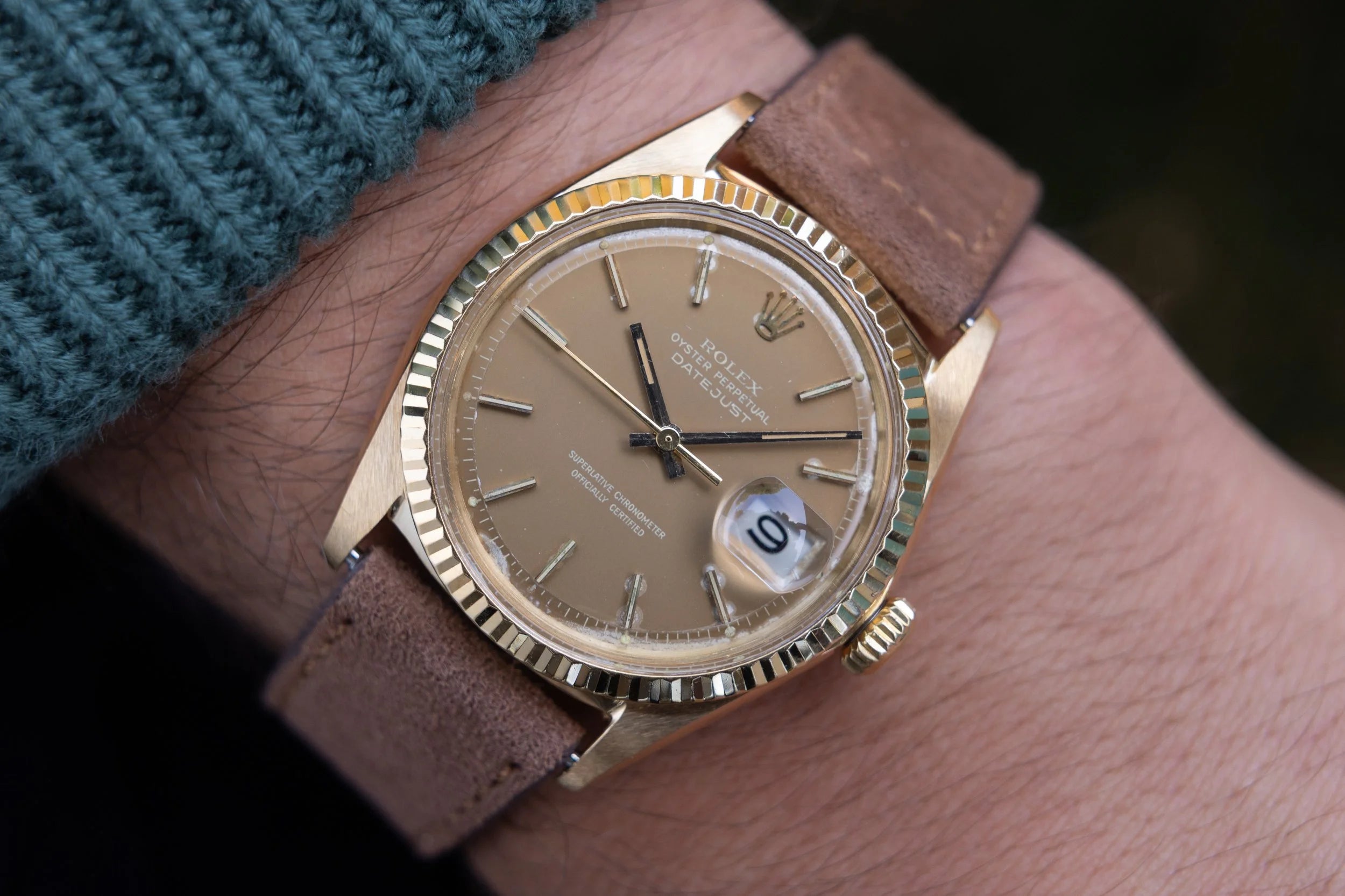 1966 Rolex Datejust Ref. 1601 | 18K Yellow Gold | Tropical Brown Dial - Sierra Time Co.