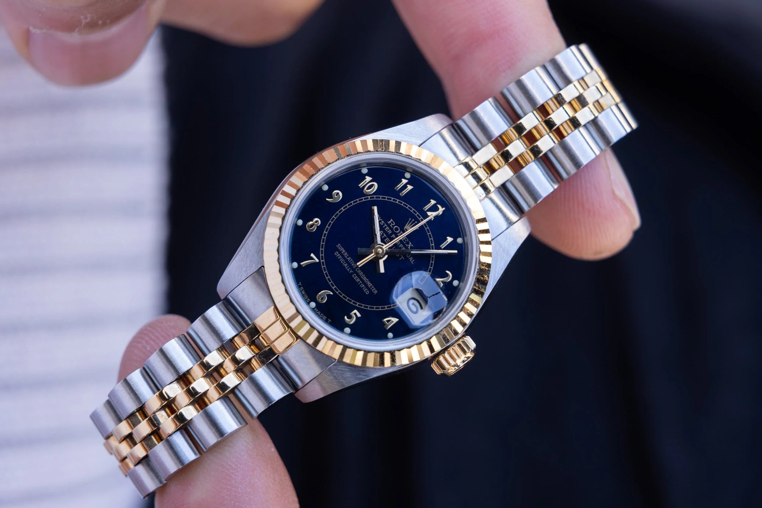 1986 Rolex Ladies Datejust Ref. 69173 | Rare Blue Boiler Gauge Dial - Sierra Time Co.