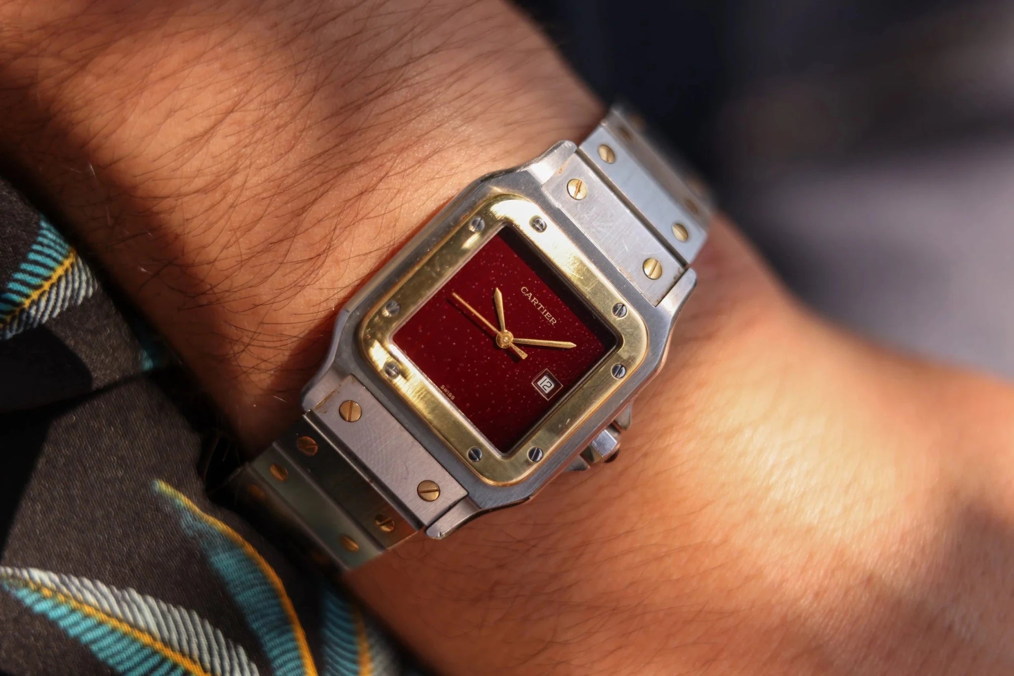 Cartier Santos Carree Ref. 2961 | Two-Tone | Á Pois Oxblood Dial - Sierra Time Co