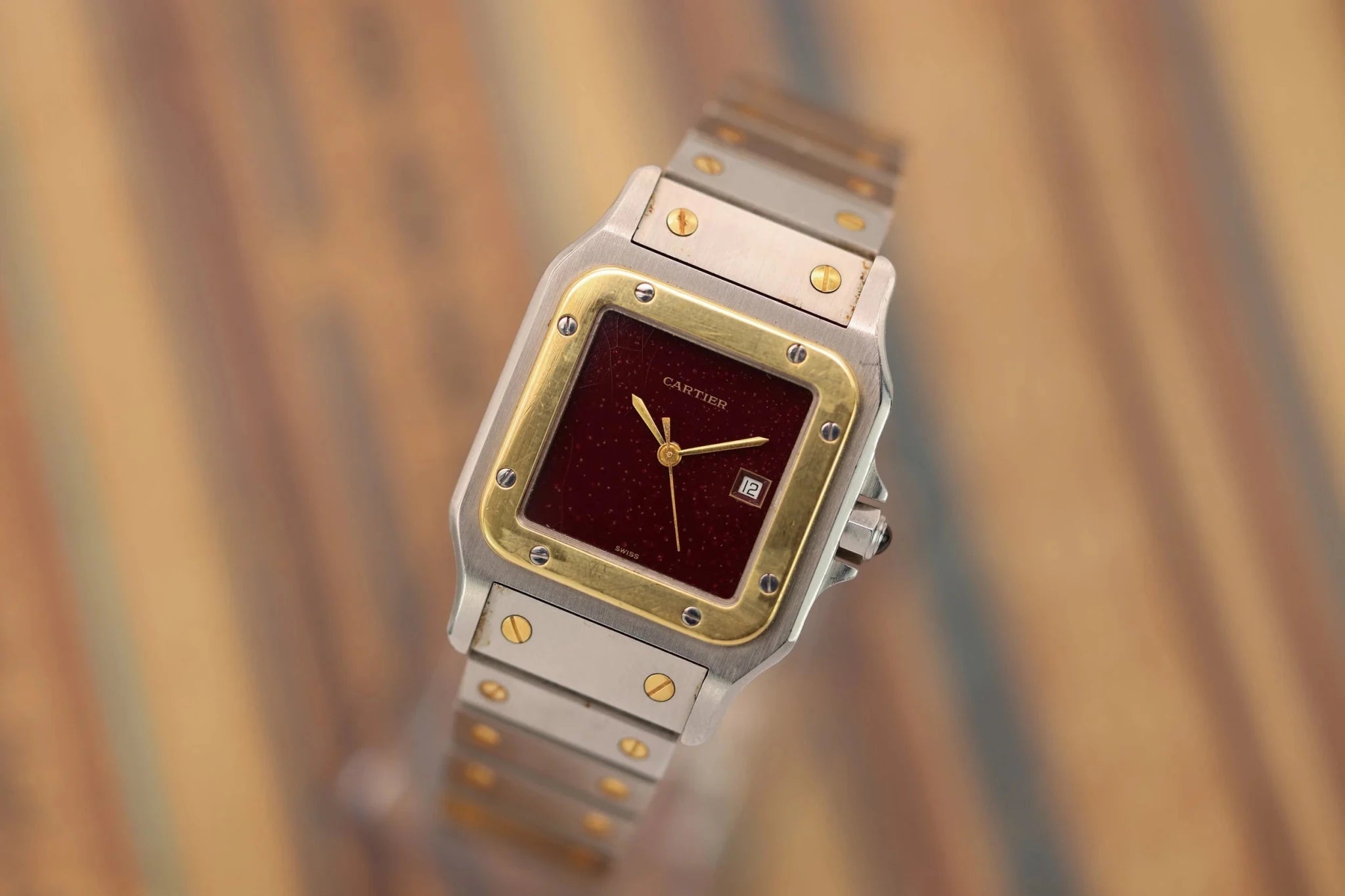 Cartier Santos Carree Ref. 2961 | Two-Tone | Á Pois Oxblood Dial - Sierra Time Co