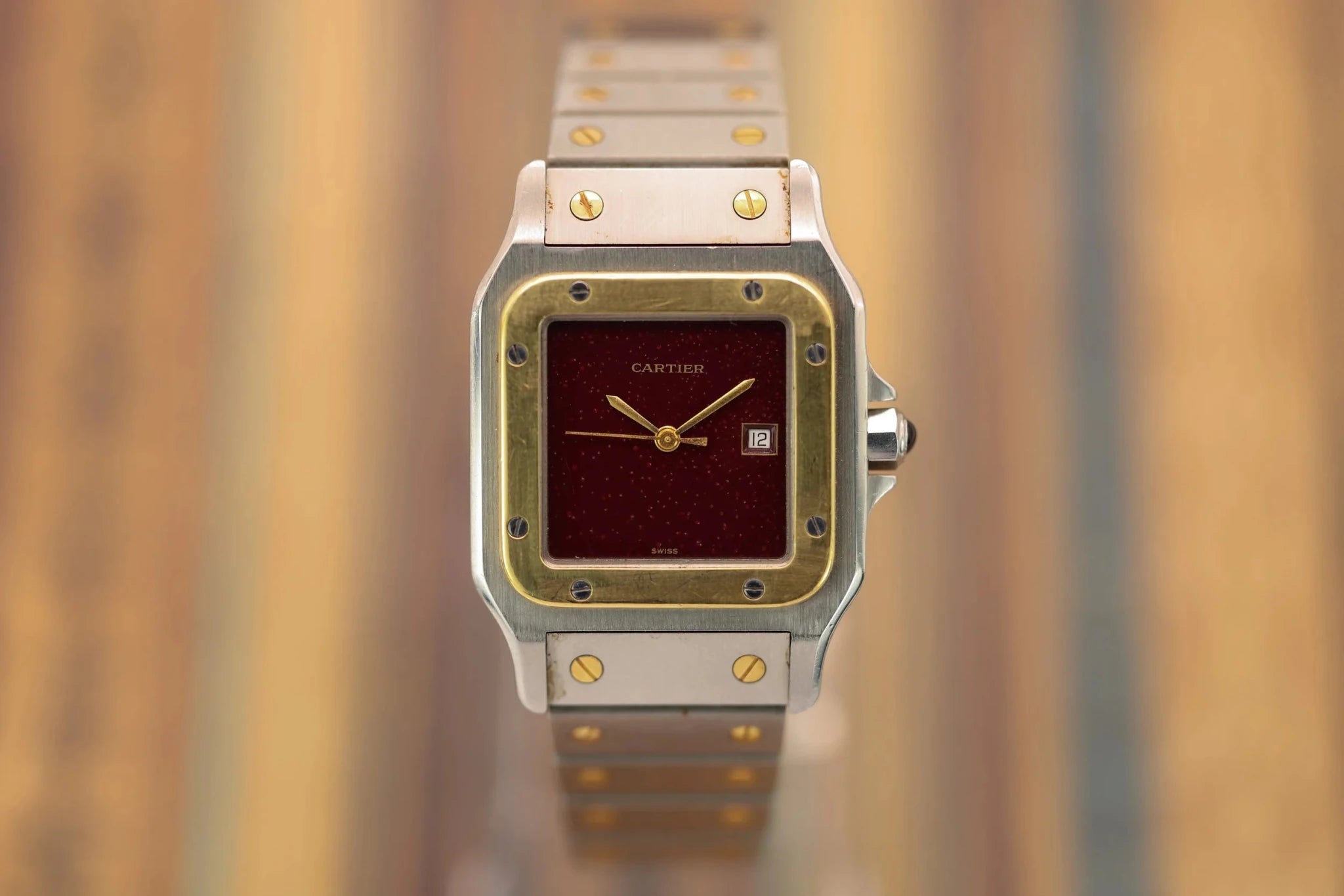 Cartier Santos Carree Ref. 2961 | Two-Tone | Á Pois Oxblood Dial - Sierra Time Co