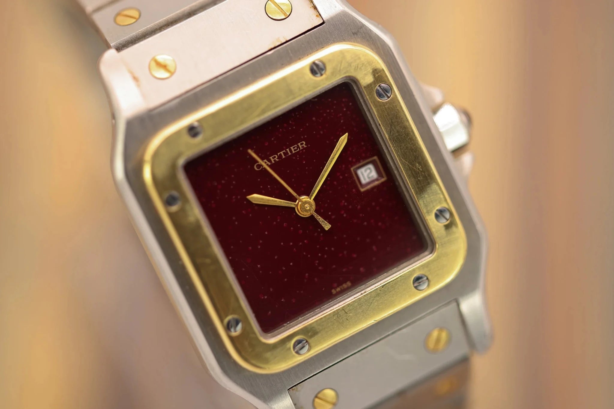 Cartier Santos Carree Ref. 2961 | Two-Tone | Á Pois Oxblood Dial - Sierra Time Co