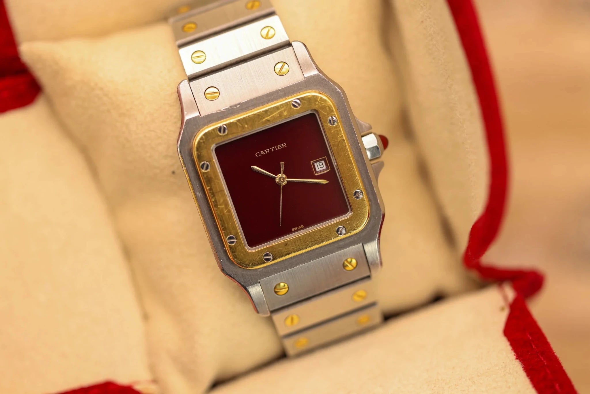 Cartier Santos Carree Ref. 2961 | Two-Tone | Oxblood Dial - Sierra Time Co