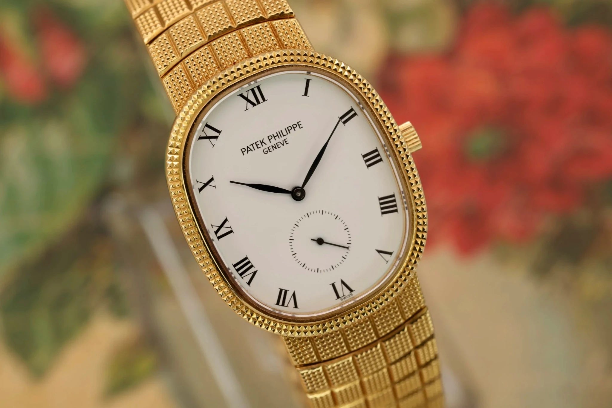 Patek Philippe Ellipse Ref. 3987 | 18K YG Mesh Bracelet | White Roman Dial - Sierra Time Co