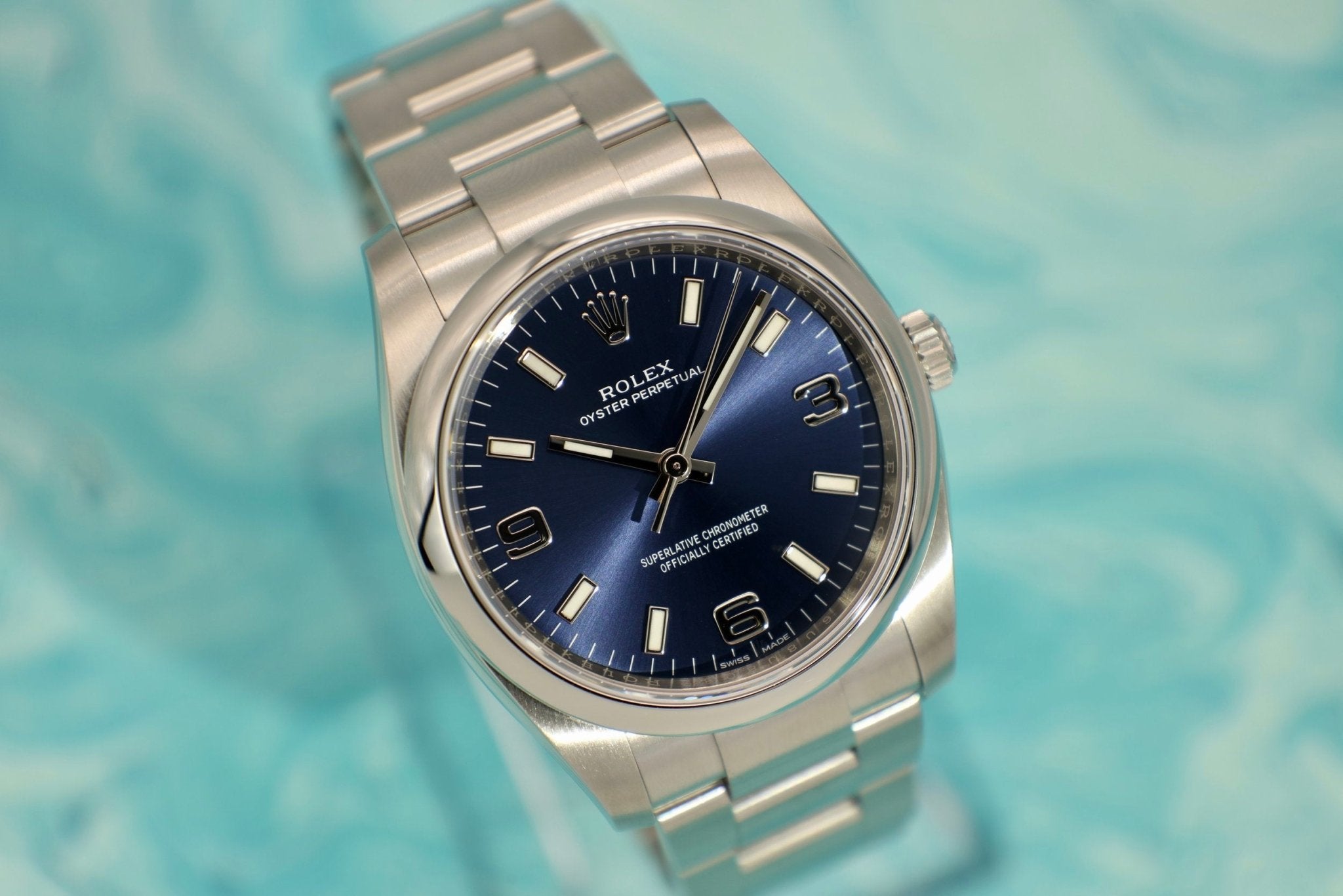 Rolex Oyster Perpetual Ref. 114200 | Blue 3-6-9 Dial - Sierra Time Co